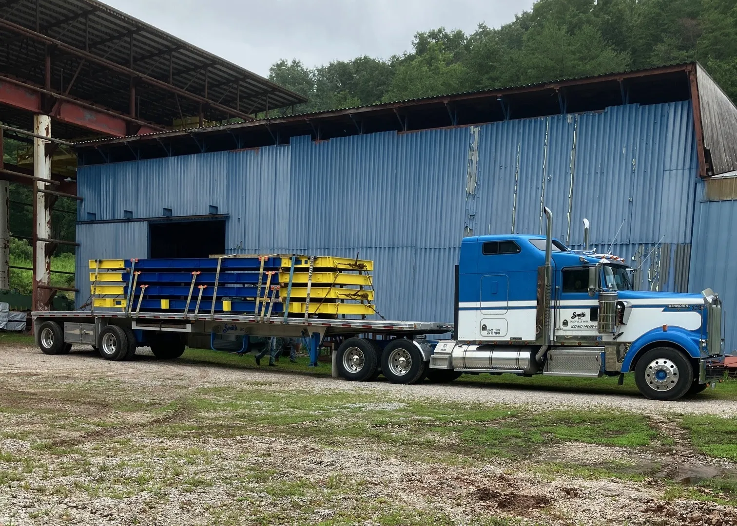 Bridge panels loaded on a flatbed trailer